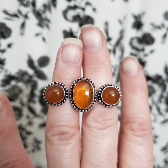 New Yellow Agate Double 925 Silver Knuckle Ring. - Picture 4 of 8